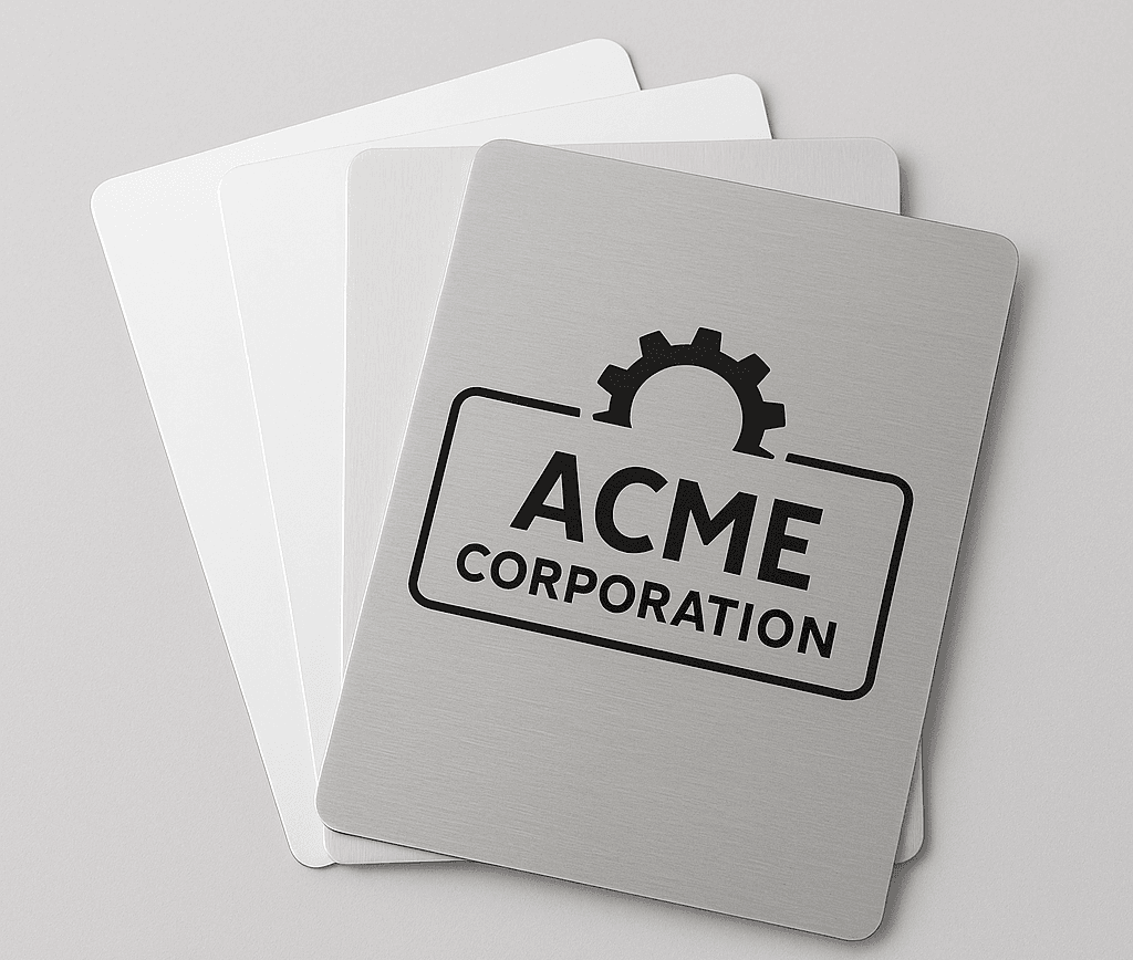 Laser-engraved aluminium name plates